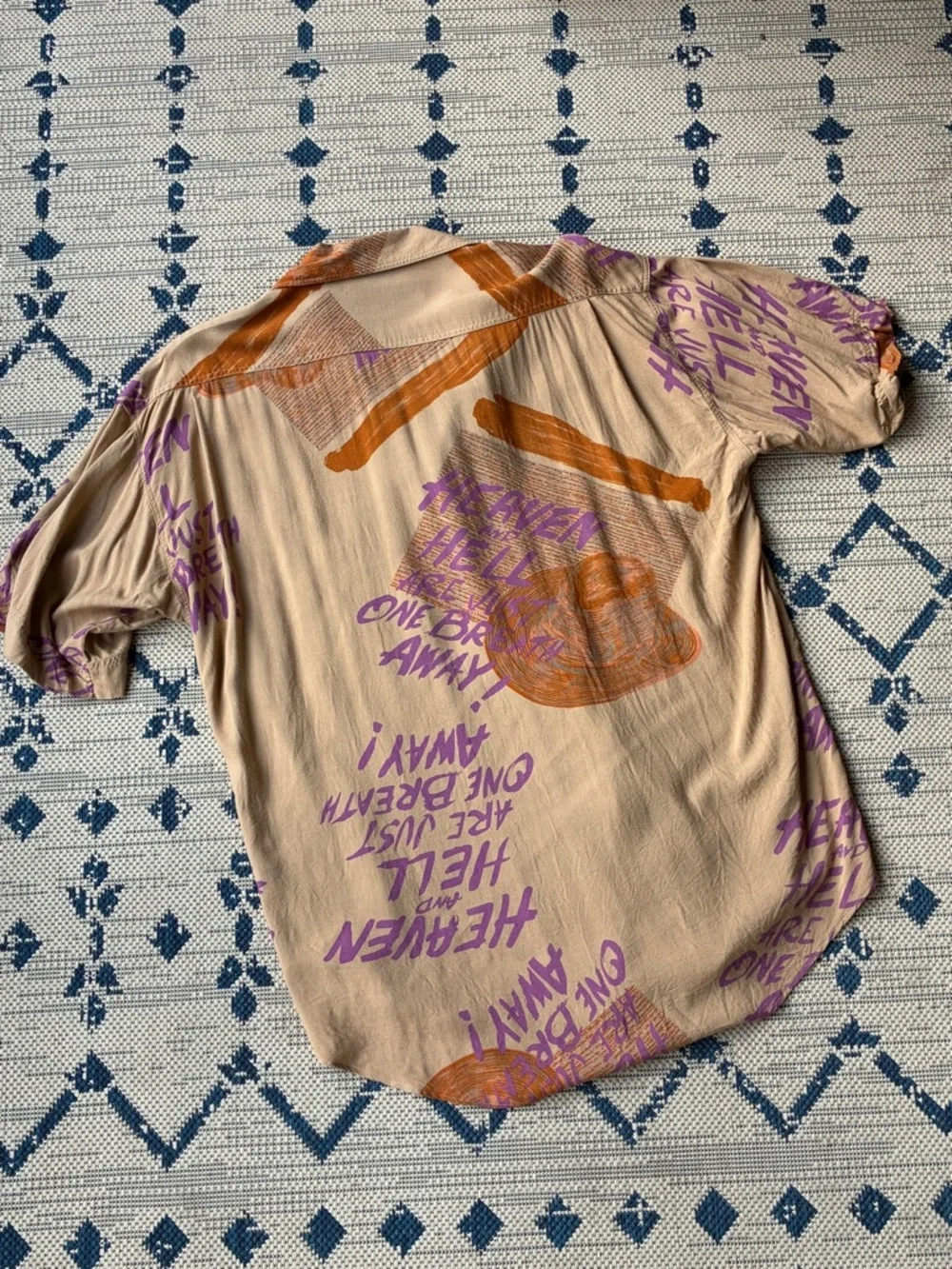 Heaven and Hell(!) Relaxed Fit Short Sleeve Graphic Button Front